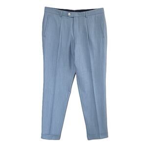 Boss Dress Trousers Men's 38x32 Wool/Silk/Linen Blend Pleated Cuffed Blue NEW